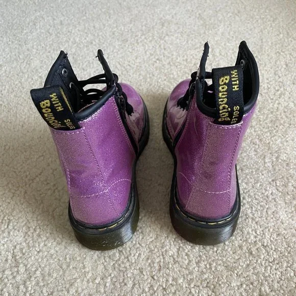 Dr. Martens Dark Pink and Silver Glitter Boots, Lace Up, Youth Size 3, Durable - Picture 5 of 9